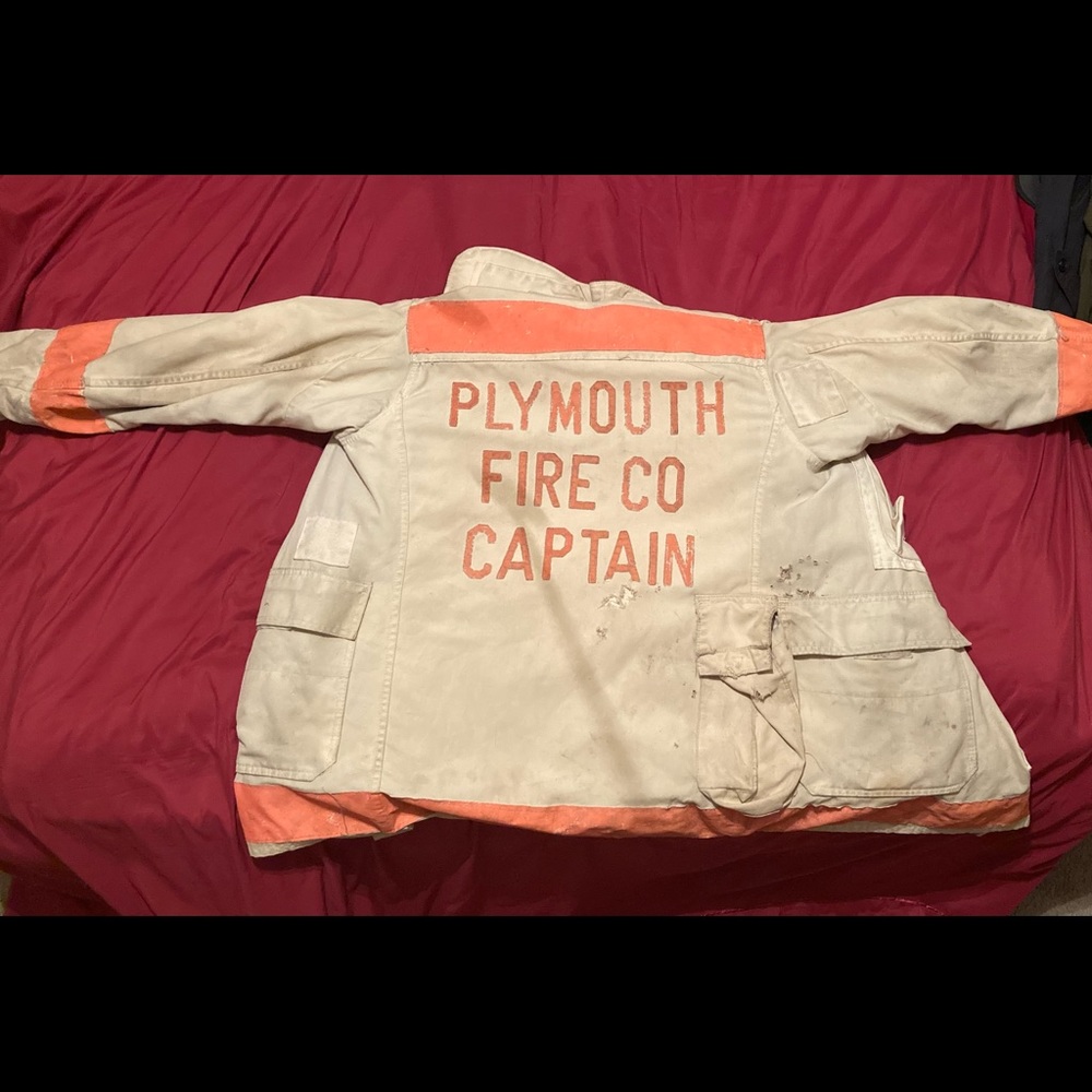 Plymouth fire co caption vintage jacket fire jacket burn jacket 1980s 1970s